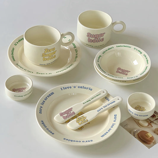 “Sugarholic” Ceramic Tableware – Retro Lettering Kitchen Set