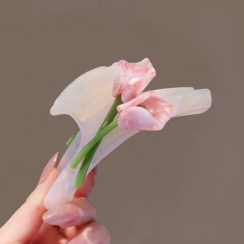 Large Claw Clip with 3D Tulip Flower