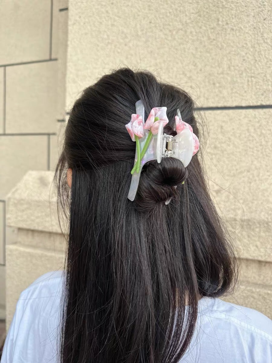Large Claw Clip with 3D Tulip Flower