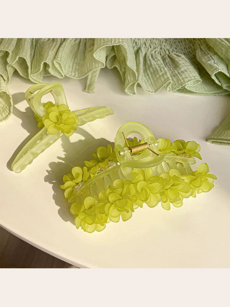 Green Floral Claw Hair Clip