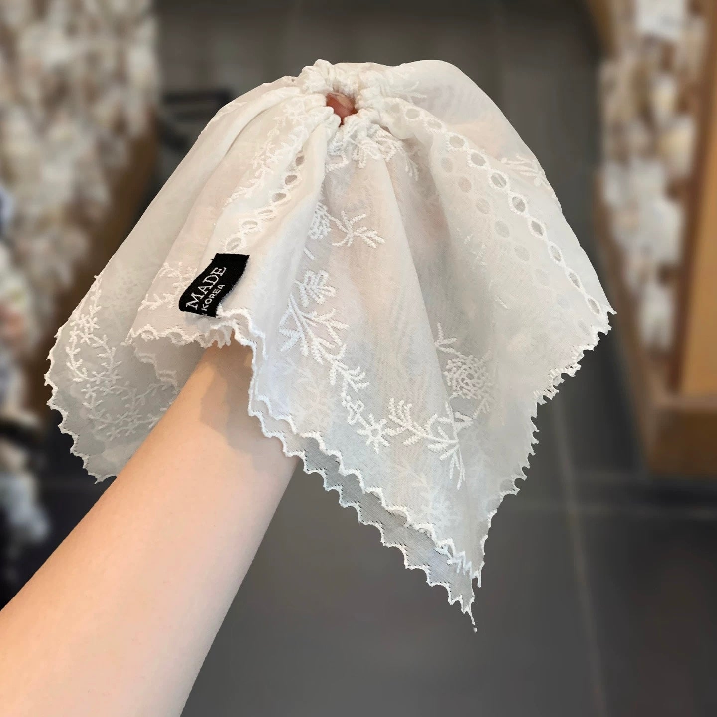 White Cotton Rectangle Detail Oversized Scrunchie