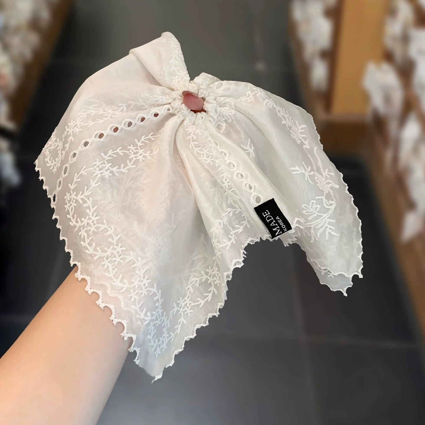 White Cotton Rectangle Detail Oversized Scrunchie