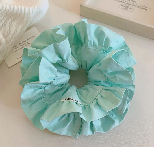 Oversized Aqua Green Ruffle Scrunchie