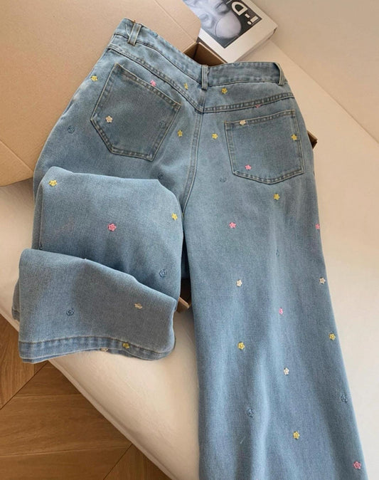 Polka Dot Embroidered Jeans